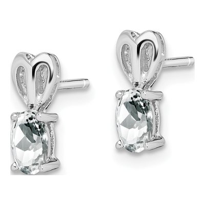 Sterling Silver Oval White Topaz Button Stud Earrings – view 3