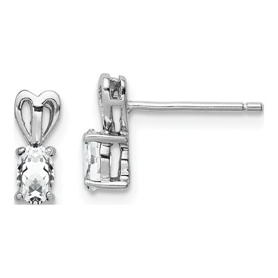 Sterling Silver Oval White Topaz Button Stud Earrings
