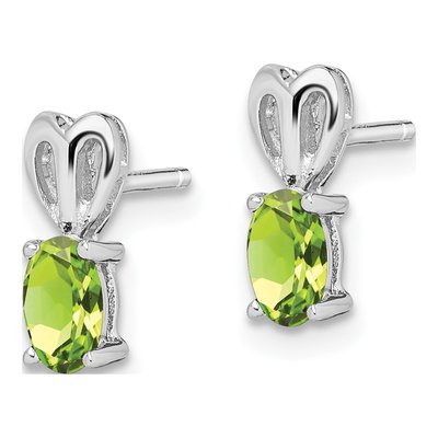 Sterling Silver Oval Peridot Button Stud Earrings – view 3