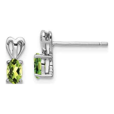 Sterling Silver Oval Peridot Button Stud Earrings