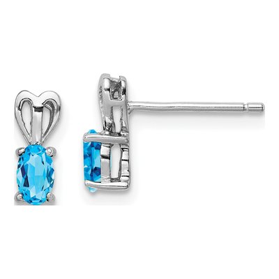 Sterling Silver Oval Swiss Blue Topaz Stud Earrings