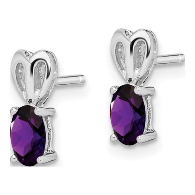 Sterling Silver Oval Amethyst Button Stud Earrings – view 3