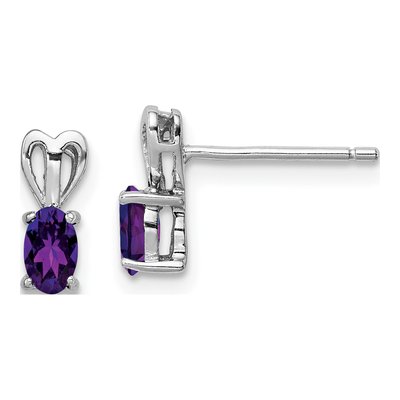Sterling Silver Oval Amethyst Button Stud Earrings