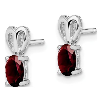 Sterling Silver Oval Garnet Girls' Birthstone Stud Earrings – view 3