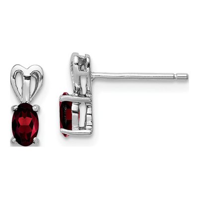 Sterling Silver Oval Garnet Girls' Birthstone Stud Earrings