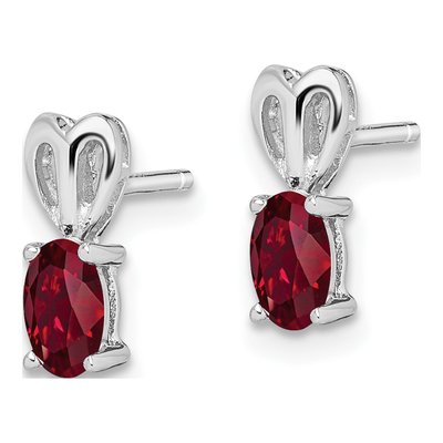 Sterling Silver Oval Lab-Created Ruby Button Stud Earrings – view 3
