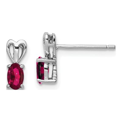 Sterling Silver Oval Lab-Created Ruby Button Stud Earrings