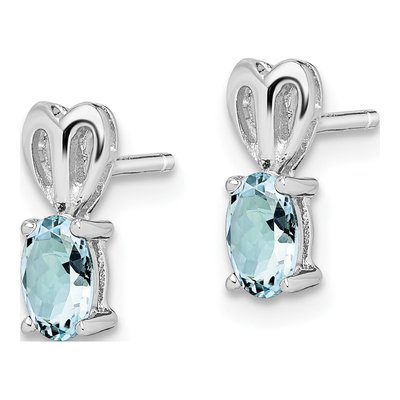 Sterling Silver Oval Aquamarine Birthstone Stud Earrings – view 3