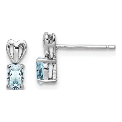 Sterling Silver Oval Aquamarine Birthstone Stud Earrings