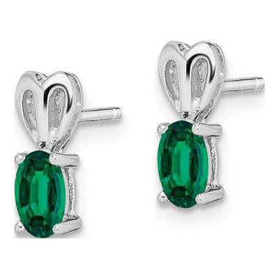 Sterling Silver Oval Lab-Created Emerald Stud Earrings – view 3
