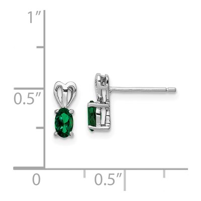 Sterling Silver Oval Lab-Created Emerald Stud Earrings – view 5