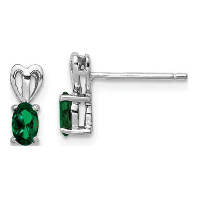 Sterling Silver Oval Lab-Created Emerald Stud Earrings