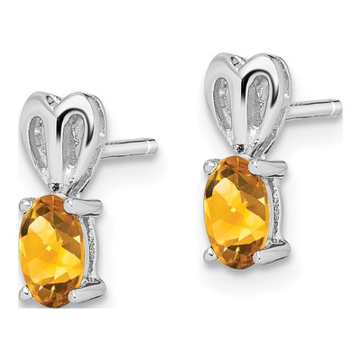 Sterling Silver Oval Citrine Button Stud Earrings – view 2