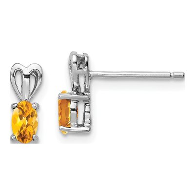 Sterling Silver Oval Citrine Button Stud Earrings