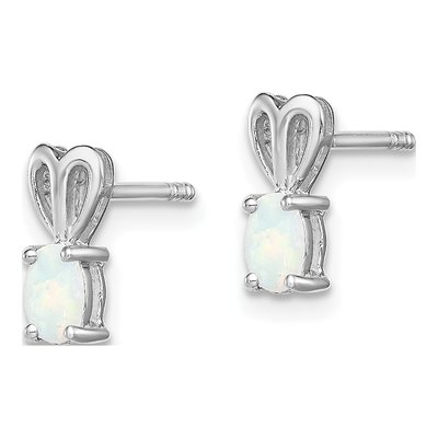Sterling Silver Oval Lab-Created Opal October Birthstone Stud Earrings – view 3