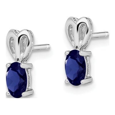 Sterling Silver Oval Lab-Created Sapphire Button Stud Earrings – view 3