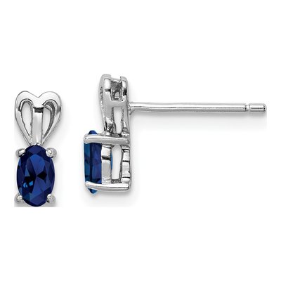 Sterling Silver Oval Lab-Created Sapphire Button Stud Earrings