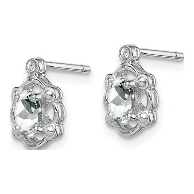 Sterling Silver Oval White Topaz & Diamond Stud Earrings – view 3
