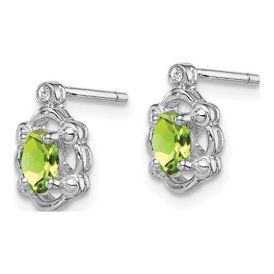 Sterling Silver Oval Peridot & Diamond Button Stud Earrings – view 3