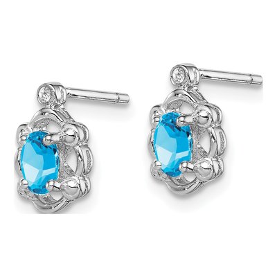 Sterling Silver Oval Swiss Blue Topaz & Diamond Stud Earrings – view 3