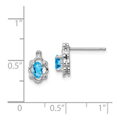 Sterling Silver Oval Swiss Blue Topaz & Diamond Stud Earrings – view 5
