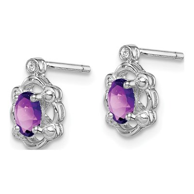 Sterling Silver Oval Amethyst & Diamond Girls' Stud Earrings – view 3