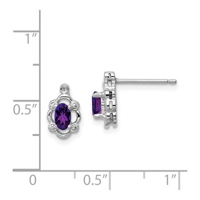 Sterling Silver Oval Amethyst & Diamond Girls' Stud Earrings – view 5