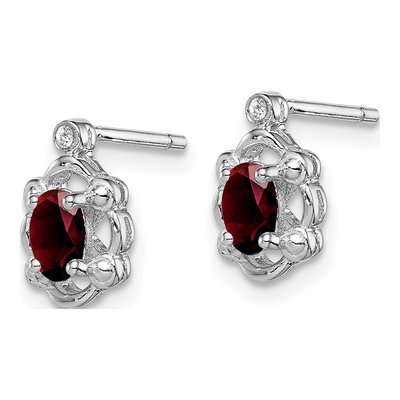 Sterling Silver Oval Garnet & Diamond Girls' Stud Earrings – view 3