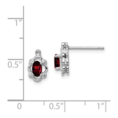 Sterling Silver Oval Garnet & Diamond Girls' Stud Earrings – view 5