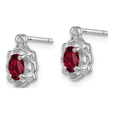 Sterling Silver Oval Lab-Created Ruby & Diamond Stud Earrings – view 3