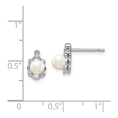 Sterling Silver Round Freshwater Cultured Pearl & Diamond Stud Earrings – view 4