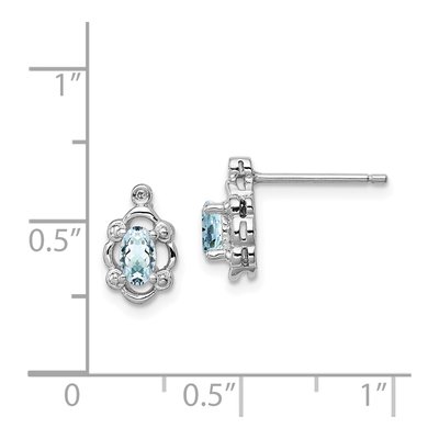 Sterling Silver Oval Aquamarine & Diamond Girls' Stud Earrings – view 5