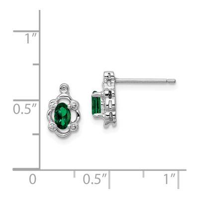 Sterling Silver Oval Lab-Created Emerald & Diamond Girls' Stud Earrings – view 5