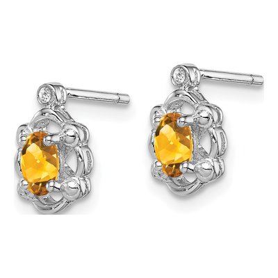 Sterling Silver Oval Citrine & Diamond Button Stud Earrings – view 2
