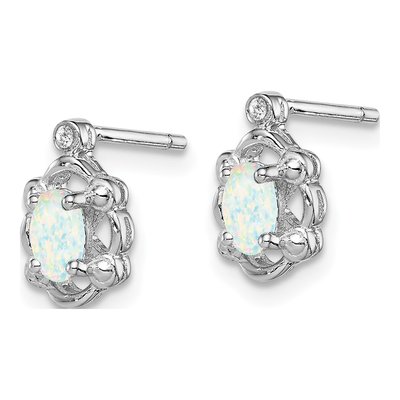 Sterling Silver Oval Lab-Created Opal & Diamond Stud Earrings – view 3