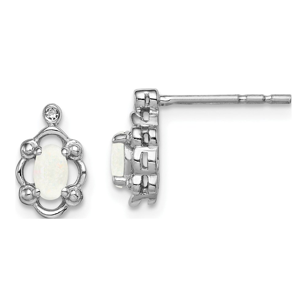 Sterling Silver Oval Lab-Created Opal & Diamond Stud Earrings