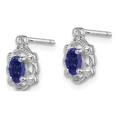 Sterling Silver Oval Lab-Created Sapphire & Diamond Stud Earrings – view 3