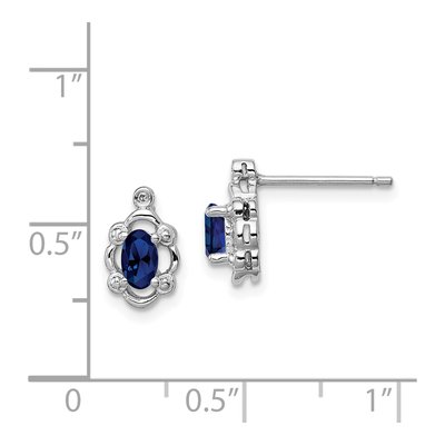 Sterling Silver Oval Lab-Created Sapphire & Diamond Stud Earrings – view 5