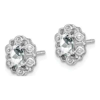 Sterling Silver Oval White Topaz & Diamond Button Stud Earrings – view 3