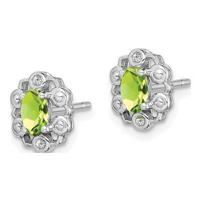 Sterling Silver Oval Peridot & Diamond Button Stud Earrings – view 3