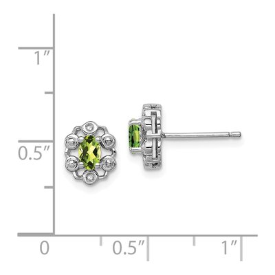 Sterling Silver Oval Peridot & Diamond Button Stud Earrings – view 5