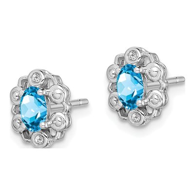 Sterling Silver Oval Swiss Blue Topaz & Diamond Stud Earrings – view 2