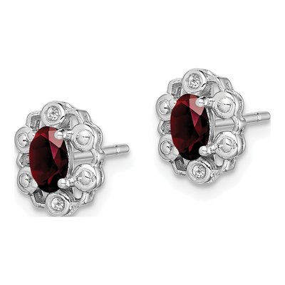 Sterling Silver Oval Garnet & Diamond Birthstone Stud Earrings – view 2