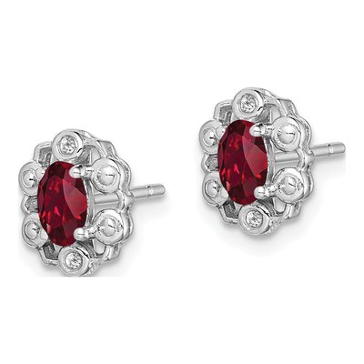 Sterling Silver Oval Lab-Created Ruby & Diamond Stud Earrings – view 2