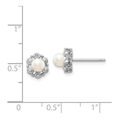 Sterling Silver Round Freshwater Cultured Pearl & Diamond Button Stud Earrings – view 4