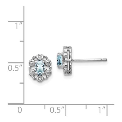 Sterling Silver Oval Aquamarine & Diamond Button Stud Earrings – view 5