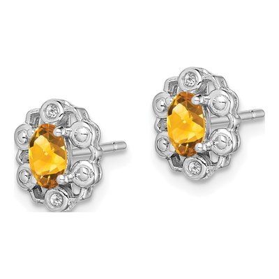 Sterling Silver Oval Citrine & Diamond Button Stud Earrings – view 3