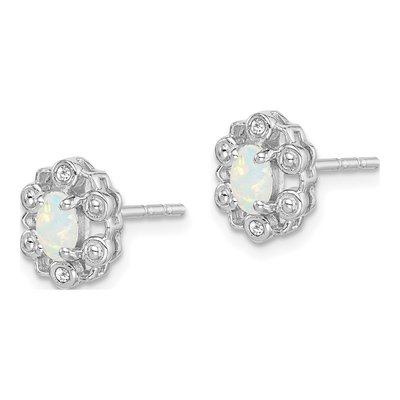 Sterling Silver Oval Lab-Created Opal & Diamond Button Stud Earrings – view 3
