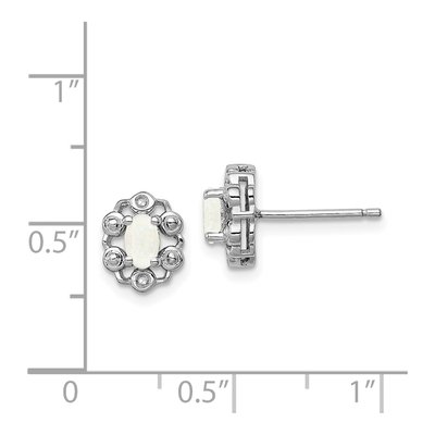 Sterling Silver Oval Lab-Created Opal & Diamond Button Stud Earrings – view 5