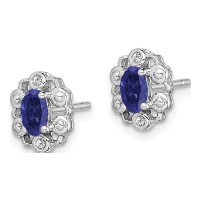Sterling Silver Oval Lab-Created Sapphire & Diamond Stud Earrings – view 3